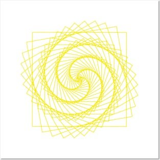 Geometric yellow square spiral - relaxing pattern Posters and Art